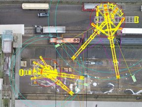CAD Projektplanung über Demontage einer Verladebrücke durch Tandemhub mit Mobilkranen LTM 1750 und LTM 1500